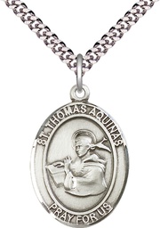 [7108SS/24S] Sterling Silver Saint Thomas Aquinas Pendant on a 24 inch Light Rhodium Heavy Curb chain