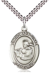 [7108SS/24S] Sterling Silver Saint Thomas Aquinas Pendant on a 24 inch Light Rhodium Heavy Curb chain