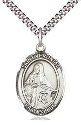 [7110SS/24S] Sterling Silver Saint Veronica Pendant on a 24 inch Light Rhodium Heavy Curb chain