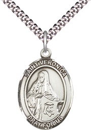[7110SS/24S] Sterling Silver Saint Veronica Pendant on a 24 inch Light Rhodium Heavy Curb chain