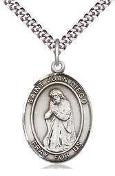 [7111SS/24S] Sterling Silver Saint Juan Diego Pendant on a 24 inch Light Rhodium Heavy Curb chain