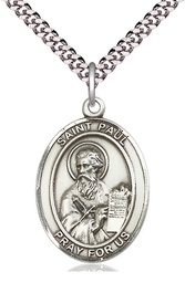 [7086SS/24S] Sterling Silver Saint Paul the Apostle Pendant on a 24 inch Light Rhodium Heavy Curb chain