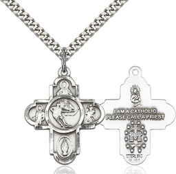 [5744SS/24S] Sterling Silver 5-Way Ice Hockey Pendant on a 24 inch Light Rhodium Heavy Curb chain