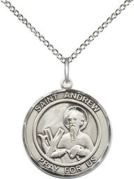 [8000RDSS/18SS] Sterling Silver Saint Andrew the Apostle Pendant on a 18 inch Sterling Silver Light Curb chain