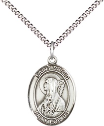 [8123SS/18S] Sterling Silver Saint Brigid of Ireland Pendant on a 18 inch Light Rhodium Light Curb chain