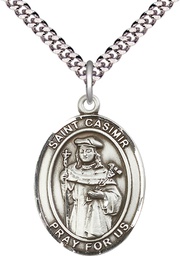 [7113SS/24S] Sterling Silver Saint Casimir of Poland Pendant on a 24 inch Light Rhodium Heavy Curb chain