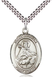 [7114SS/24S] Sterling Silver Saint William of Rochester Pendant on a 24 inch Light Rhodium Heavy Curb chain