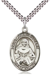 [7117SS/24S] Sterling Silver Saint Julie Billiart Pendant on a 24 inch Light Rhodium Heavy Curb chain