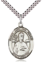 [7120SS/24S] Sterling Silver Saint Leo the Great Pendant on a 24 inch Light Rhodium Heavy Curb chain