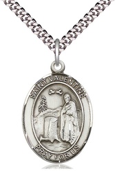 [7121SS/24S] Sterling Silver Saint Valentine of Rome Pendant on a 24 inch Light Rhodium Heavy Curb chain