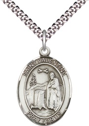 [7121SS/24S] Sterling Silver Saint Valentine of Rome Pendant on a 24 inch Light Rhodium Heavy Curb chain