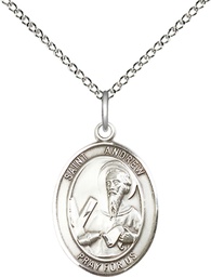 [8000SS/18SS] Sterling Silver Saint Andrew the Apostle Pendant on a 18 inch Sterling Silver Light Curb chain