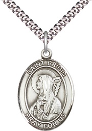 [7123SS/24S] Sterling Silver Saint Brigid of Ireland Pendant on a 24 inch Light Rhodium Heavy Curb chain