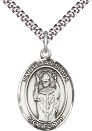 [7124SS/24S] Sterling Silver Saint Stanislaus Pendant on a 24 inch Light Rhodium Heavy Curb chain