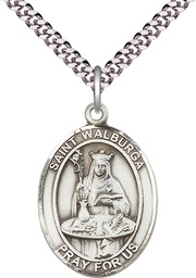 [7126SS/24S] Sterling Silver Saint Walburga Pendant on a 24 inch Light Rhodium Heavy Curb chain