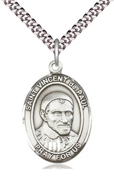 [7134SS/24S] Sterling Silver Saint Vincent de Paul Pendant on a 24 inch Light Rhodium Heavy Curb chain