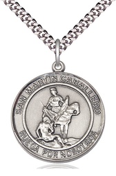 [7200RDSPSS/24S] Sterling Silver San Martin Caballero Pendant on a 24 inch Light Rhodium Heavy Curb chain