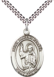 [7201SS/24S] Sterling Silver Saint Vincent Ferrer Pendant on a 24 inch Light Rhodium Heavy Curb chain