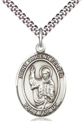 [7201SS/24S] Sterling Silver Saint Vincent Ferrer Pendant on a 24 inch Light Rhodium Heavy Curb chain