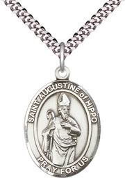[7202SS/24S] Sterling Silver Saint Augustine of Hippo Pendant on a 24 inch Light Rhodium Heavy Curb chain