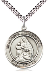 [7203RDSS/24S] Sterling Silver Madonna del Ghisallo Pendant on a 24 inch Light Rhodium Heavy Curb chain