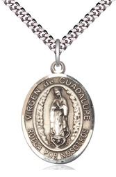 [7206SPSS/24S] Sterling Silver Virgen de Guadalupe Pendant on a 24 inch Light Rhodium Heavy Curb chain
