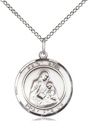 [8002RDSS/18SS] Sterling Silver Saint Ann Pendant on a 18 inch Sterling Silver Light Curb chain