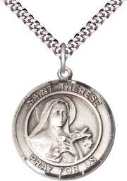 [7210RDSS/24S] Sterling Silver Saint Therese of Lisieux Pendant on a 24 inch Light Rhodium Heavy Curb chain