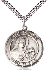 [7210RDSS/24S] Sterling Silver Saint Therese of Lisieux Pendant on a 24 inch Light Rhodium Heavy Curb chain