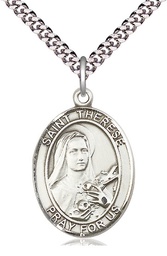 [7210SS/24S] Sterling Silver Saint Therese of Lisieux Pendant on a 24 inch Light Rhodium Heavy Curb chain