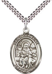 [7211SS/24S] Sterling Silver Saint Germaine Cousin Pendant on a 24 inch Light Rhodium Heavy Curb chain