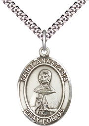 [7213SS/24S] Sterling Silver Saint Anastasia Pendant on a 24 inch Light Rhodium Heavy Curb chain