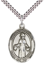 [7214SPSS/24S] Sterling Silver Nino de Atocha Pendant on a 24 inch Light Rhodium Heavy Curb chain