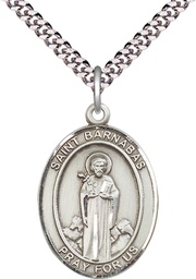 [7216SS/24S] Sterling Silver Saint Barnabas Pendant on a 24 inch Light Rhodium Heavy Curb chain