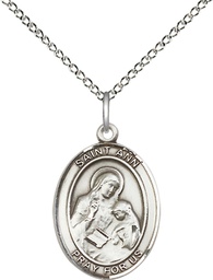 [8002SS/18SS] Sterling Silver Saint Ann Pendant on a 18 inch Sterling Silver Light Curb chain