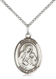 [8002SS/18SS] Sterling Silver Saint Ann Pendant on a 18 inch Sterling Silver Light Curb chain