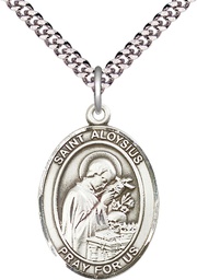 [7225SS/24S] Sterling Silver Saint Aloysius Gonzaga Pendant on a 24 inch Light Rhodium Heavy Curb chain