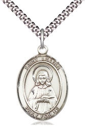 [7226SS/24S] Sterling Silver Saint Lillian Pendant on a 24 inch Light Rhodium Heavy Curb chain