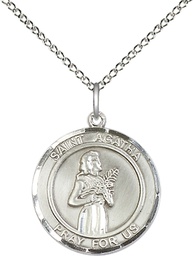 [8003RDSS/18SS] Sterling Silver Saint Agatha Pendant on a 18 inch Sterling Silver Light Curb chain