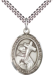 [7233SS/24S] Sterling Silver Saint Bernard of Clairvaux Pendant on a 24 inch Light Rhodium Heavy Curb chain
