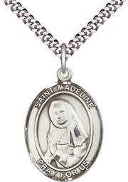 [7236SS/24S] Sterling Silver Saint Madeline Sophie Barat Pendant on a 24 inch Light Rhodium Heavy Curb chain