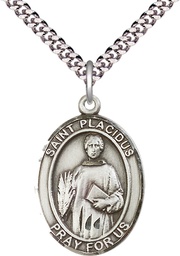 [7240SS/24S] Sterling Silver Saint Placidus Pendant on a 24 inch Light Rhodium Heavy Curb chain