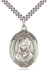 [7252SS/24S] Sterling Silver Saint Rebecca Pendant on a 24 inch Light Rhodium Heavy Curb chain