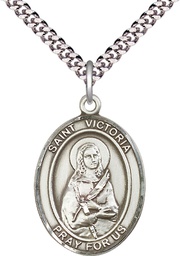 [7253SS/24S] Sterling Silver Saint Victoria Pendant on a 24 inch Light Rhodium Heavy Curb chain