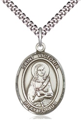 [7253SS/24S] Sterling Silver Saint Victoria Pendant on a 24 inch Light Rhodium Heavy Curb chain