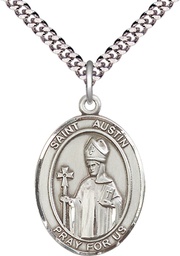 [7256SS/24S] Sterling Silver Saint Austin Pendant on a 24 inch Light Rhodium Heavy Curb chain