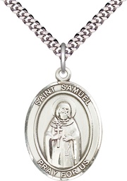 [7259SS/24S] Sterling Silver Saint Samuel Pendant on a 24 inch Light Rhodium Heavy Curb chain