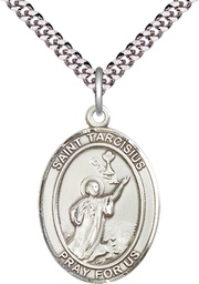 [7261SS/24S] Sterling Silver Saint Tarcisius Pendant on a 24 inch Light Rhodium Heavy Curb chain