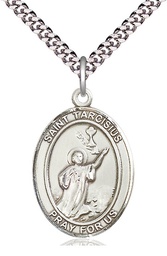 [7261SS/24S] Sterling Silver Saint Tarcisius Pendant on a 24 inch Light Rhodium Heavy Curb chain