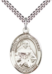 [7267SS/24S] Sterling Silver Saint Julia Billiart Pendant on a 24 inch Light Rhodium Heavy Curb chain